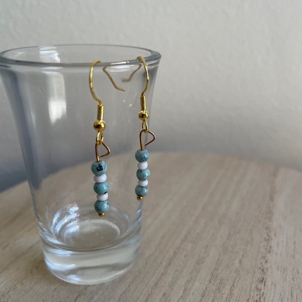 Delicate‎ Aqua White Beaded Earrings
